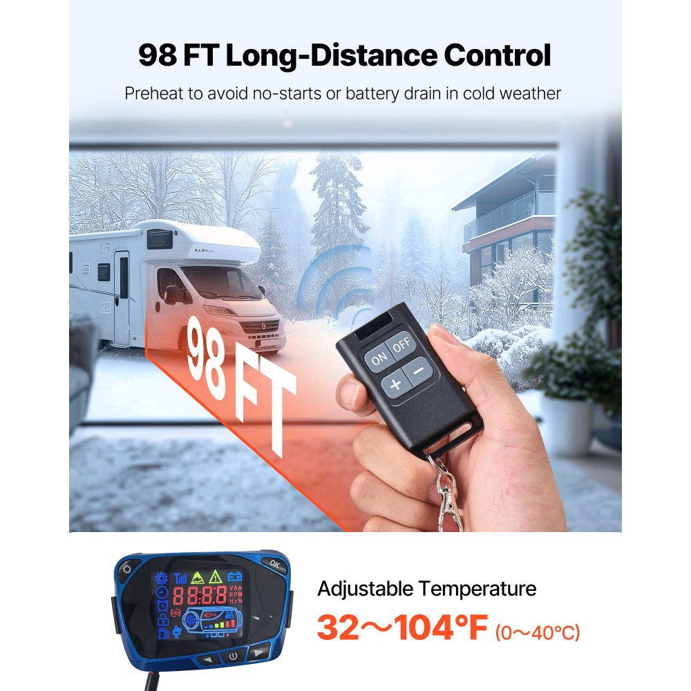 VEVOR dieselvarmer 8 kW 12/24 V – blåt LCD og forvarmning – billede 4