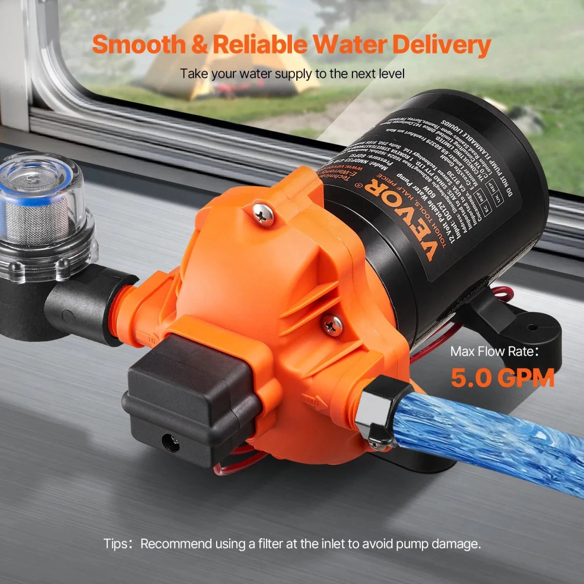 VEVOR 12 V membran vandpumpe – 18,93 L/min med automatisk trykafbryder, 40 - 100 PSI - SejlStrøm