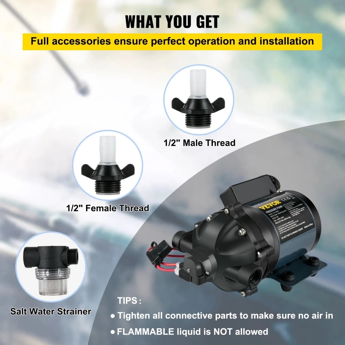 VEVOR 12 V Washdown Vandpumpe – 7 GPM / 26 L/min – 60 PSI Selvansugende Trykpumpe til RV, Marine & Camping - SejlStrøm