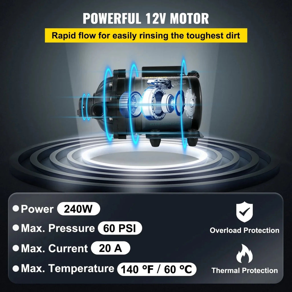 VEVOR 12 V Washdown Vandpumpe – 7 GPM / 26 L/min – 60 PSI Selvansugende Trykpumpe til RV, Marine & Camping - SejlStrøm