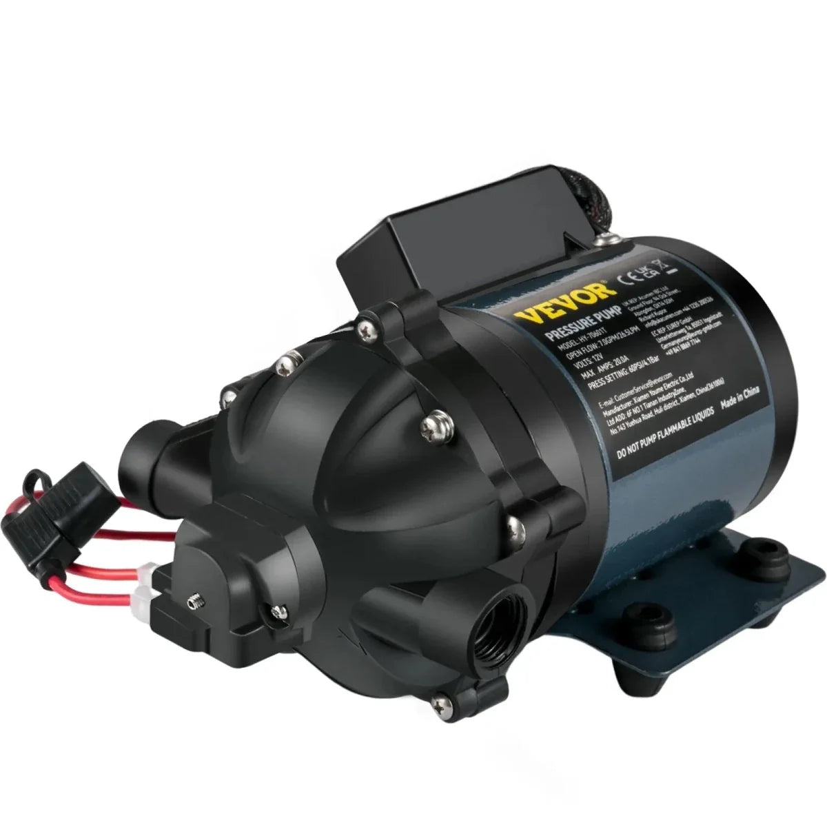 VEVOR 12 V Washdown Vandpumpe – 7 GPM / 26 L/min – 60 PSI Selvansugende Trykpumpe til RV, Marine & Camping - CamperStrøm