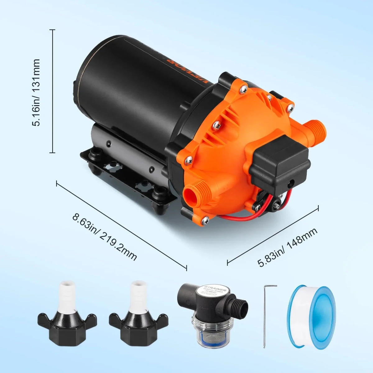VEVOR 12V Vandpumpe 20,8 L/min – 4,8 Bar Membranpumpe med Trykafbryder til RV, Camping & Båd - SejlStrøm