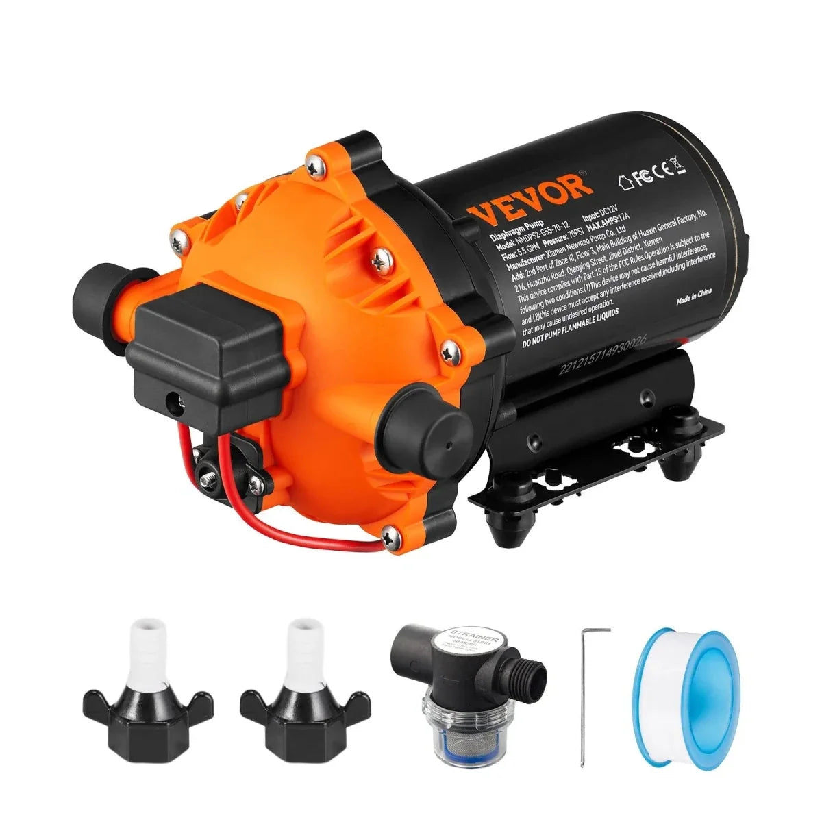 VEVOR 12V Vandpumpe 20,8 L/min – 4,8 Bar Membranpumpe med Trykafbryder til RV, Camping & Båd - CamperStrøm