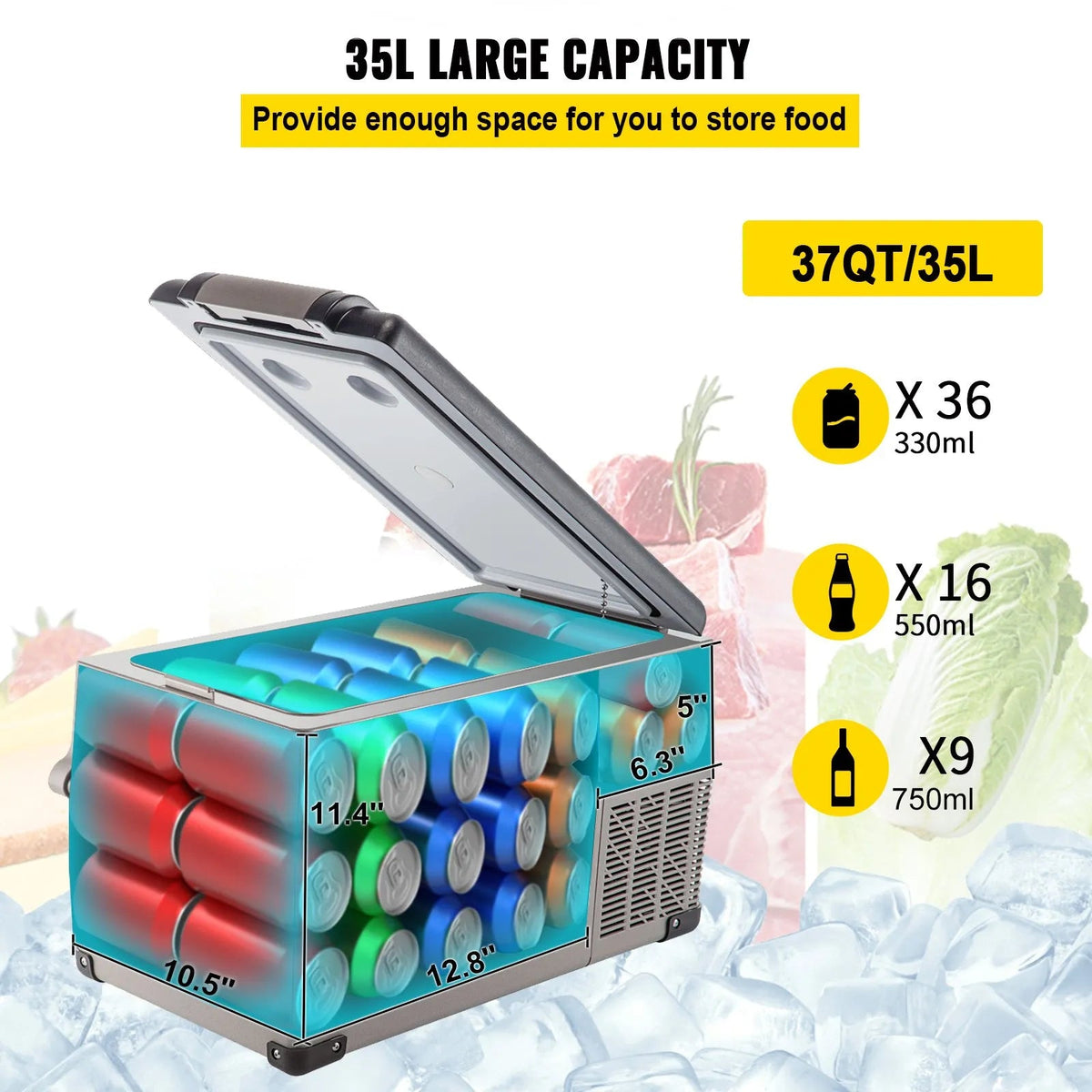 VEVOR 35L Bærbar Kompressor Køleboks 12V / 24V / 230V – Til Bil, Båd & Camping - SejlStrøm